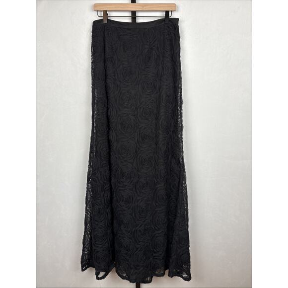 Adrianna Papell Dresses & Skirts - Adrianna Papell Black Mesh Floral Maxi Skirt Women's 10 Whimsigoth Witchy Gothic